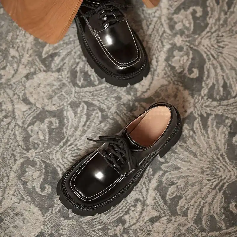 

Krazing pot hot sale leisure sheep leather round toe high heels handmade brand shoes top quality lace up cozy women pumps L0f1