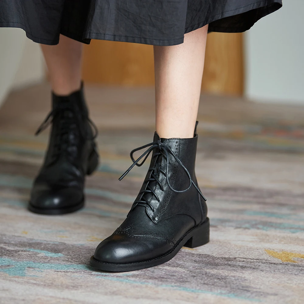 Beli Aliona Shoo Sepatu Bot Pergelangan Kaki Kulit Asli Untuk Wanita Sepatu Oxford Gaya Inggris Klasik Untuk Wanita Sepatu Bot Renda Wanita