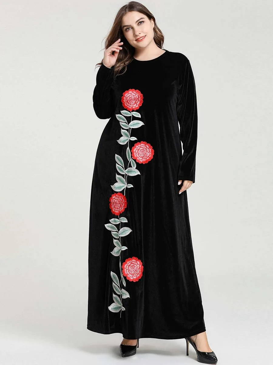 Велюровое платье макси с вышивкой 3 цвета размеры XXXL 4XL|Мусульманская одежда| |