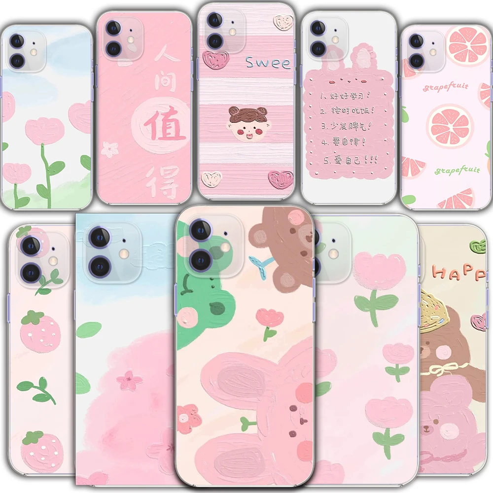 

iPhone 12 Mini 11 Pro Max Transparent Silicone Phone Case XR 6 7 8 Plus X S SE 2020 Cute Cartoon Girl Owl Cat Rabbit Pink Bear