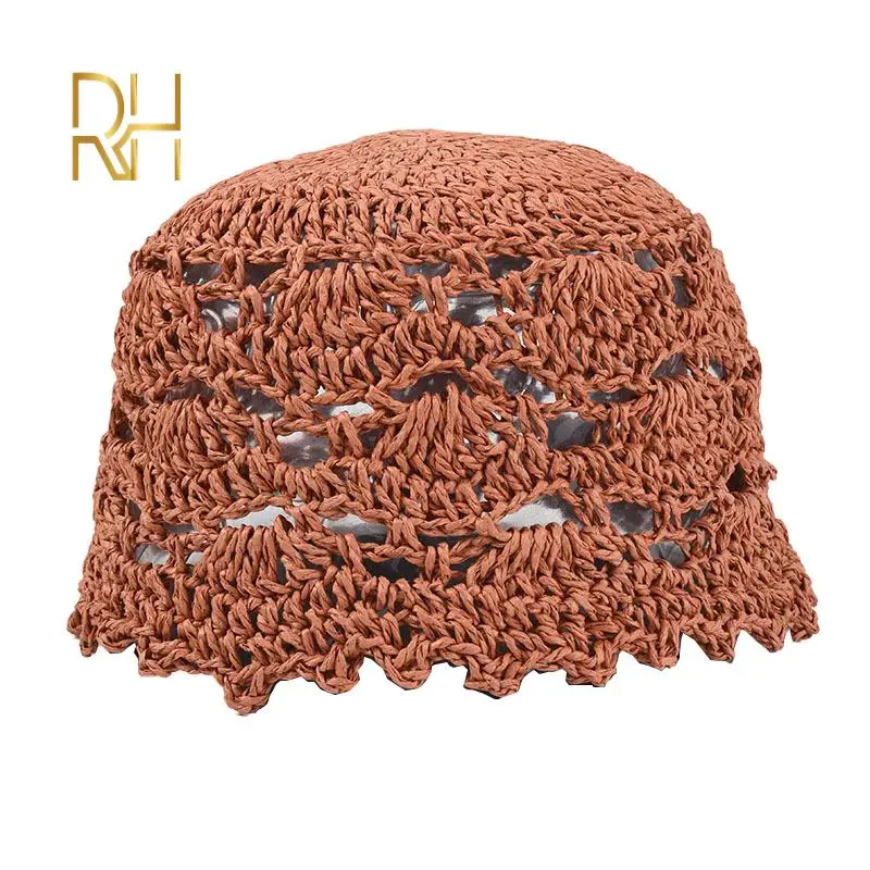 Шляпа женская Соломенная с широкими полями Панама ручной работы вязаная крючком