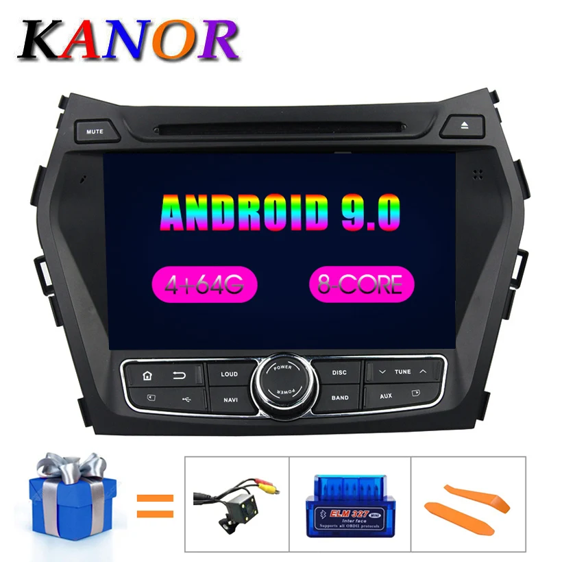 KANOR 4+ 32g ips android 9,0 Восьмиядерный 2din автомобильный dvd для hyundai santa fe ix45 2010 2011 2013 автомобильный Радио Мультимедиа gps плеер