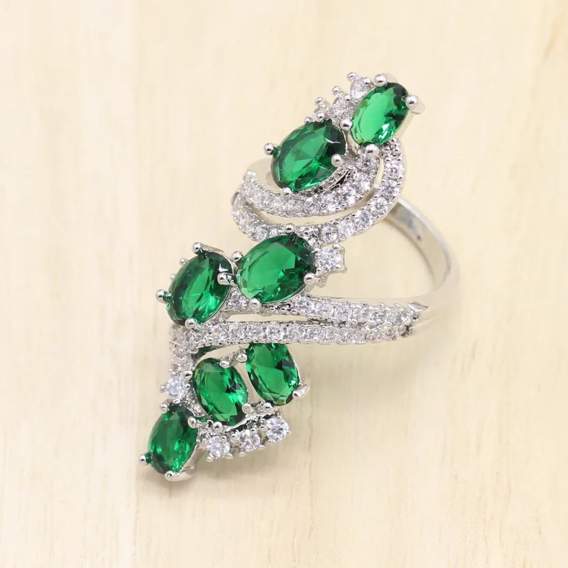 Женский свадебный ювелирный комплект зеленый полудрагоценный серебряный с