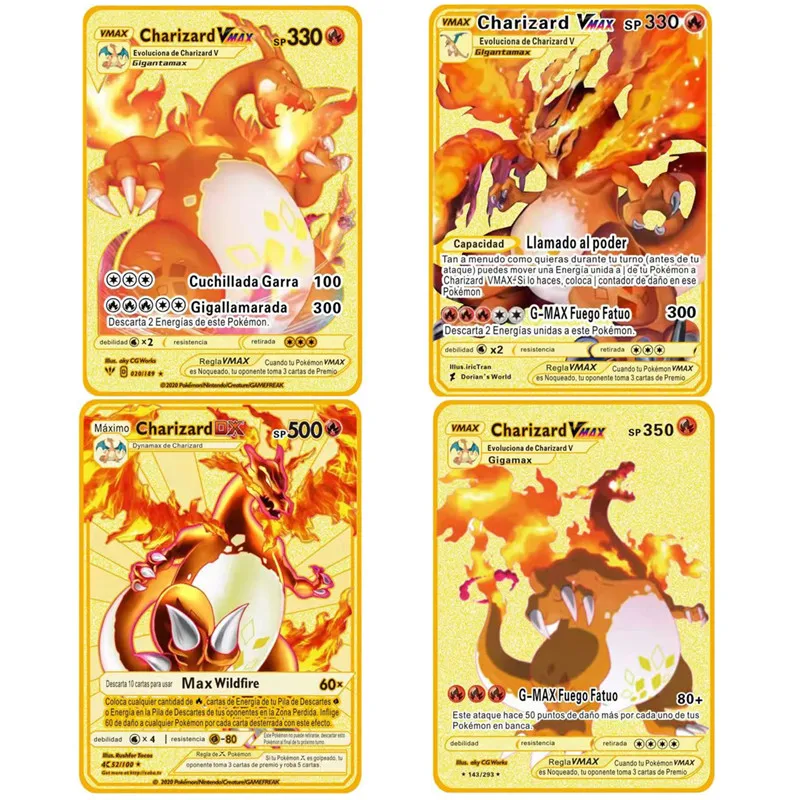 

4-12 шт./компл. карты Pokemon Espanol версия аниме фигурки Charizard Pikachu Карманный Монстр испанская металлическая карта модель игрушки подарки