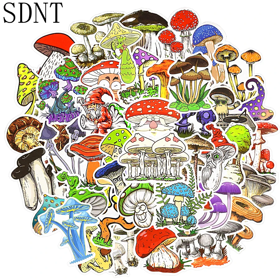 

50 PCS Mushroom Cartoon Sticker Cute Color Magic Plant Funny Anime Stickers Waterproof Phone Laptop Scrapbooking Stickers Decals