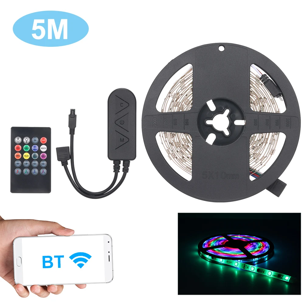 5 м светодиод BT полосы светильник s комплект 16.4ft Длина 5050 RGB ИК Музыка контроллер