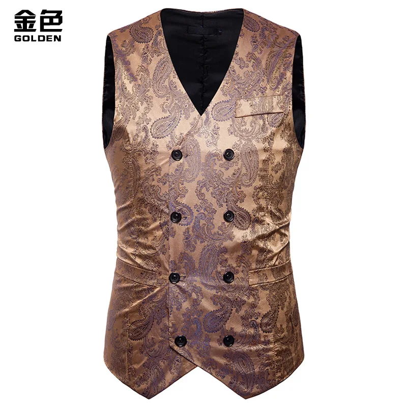 

Free Shipping Hollow Fashion Men's Colorblock Gentleman Dress Casual Printing Vest Vest Jacket Suit Vest MJ173