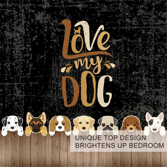 BlessLiving Love My Dog Duvet Covers Rustic Wood Pattern Bed Sets Cute Puppy Fence Home Textiles Kids Cartoon Bedding Set 3pcs 3