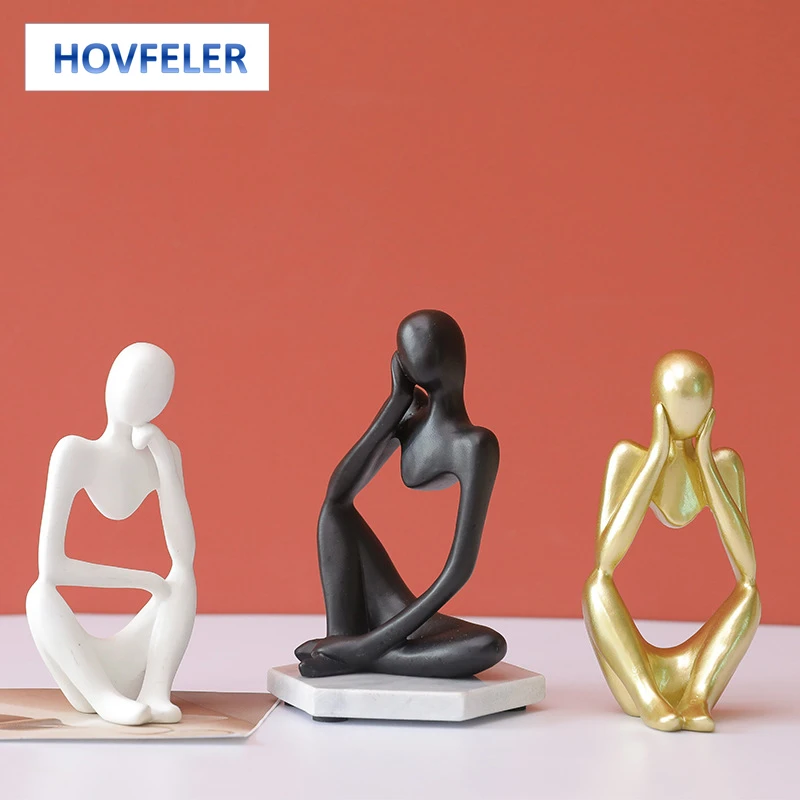 

HOVFELER Sculpture Thinker Home Decoration Character Abstract Statue Art European Style Ornament Modern Office Shelf Desktop