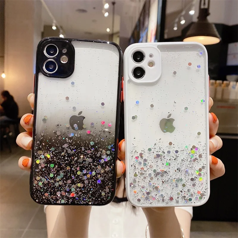 

For iphone 11 Case Epoxy Bling Glitter Sequins For iphone 11 12 Pro Max 12 Mini XR X XS Max 7 8 Plus SE2020 6 6S lens Protection