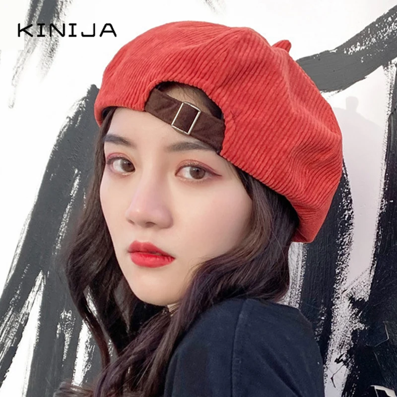 Берет вельветовый Однотонный женский Модная тонкая Кепка в стиле ретро для