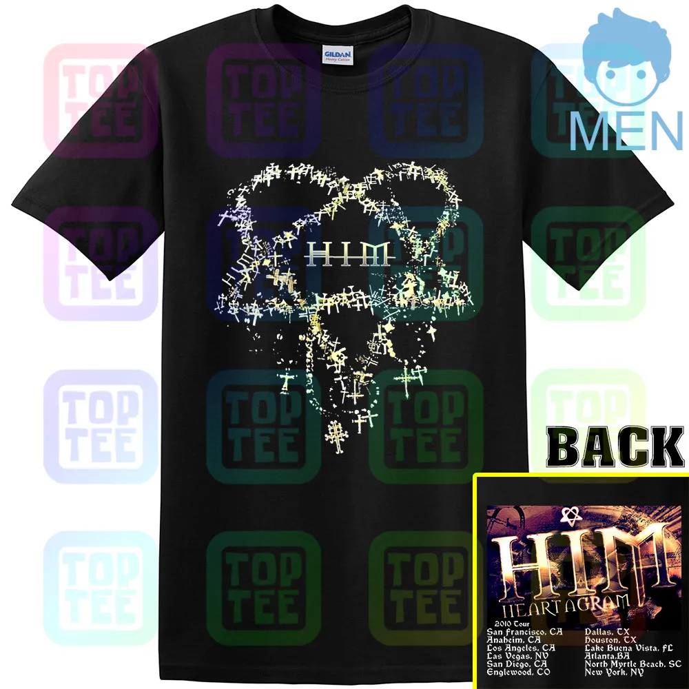 MEN-BLACK Его адское величество он Heartagram взрослый маленький футболка 2010 Tour Ville Valo - Цвет: MEN-BLACK