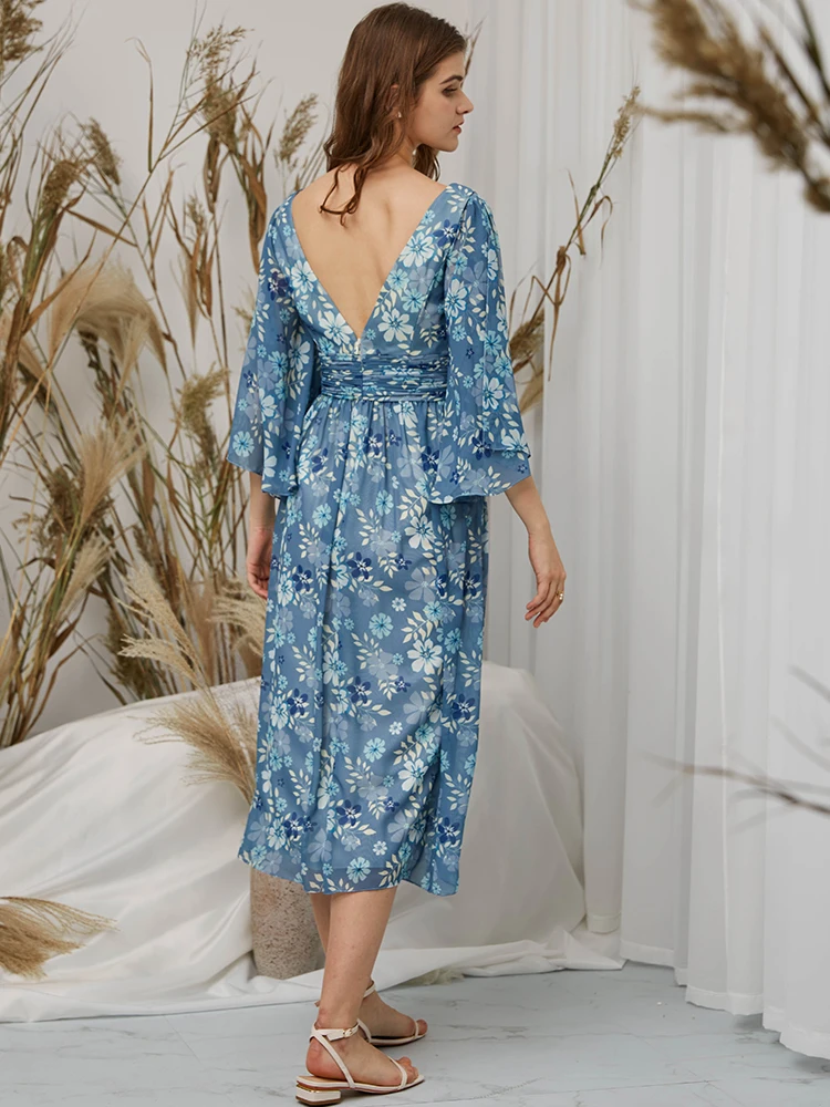 Женское платье средней длины с полурукавами и V-образным вырезом новый 2022 |