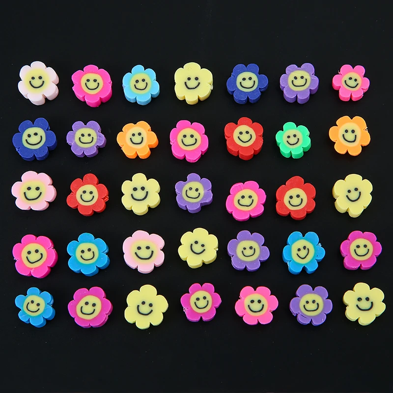 

50pcs/lot Mixed Sun Flower Smiley Polymer Clay Spacer Beads For Women Girls Jewelry Making DIY Bracelet Necklace Accessories