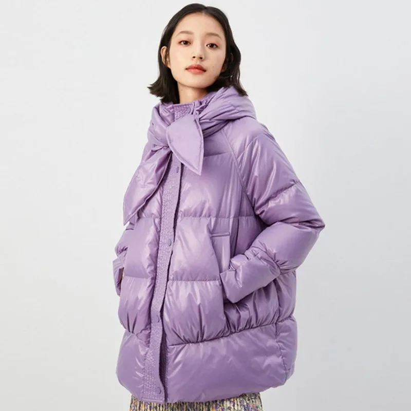 

Fashion Rabbit Ears Hooded Single Breasted Down Coat Women Winter Thicken Warm White Duck Down Jacket Parkas s1861