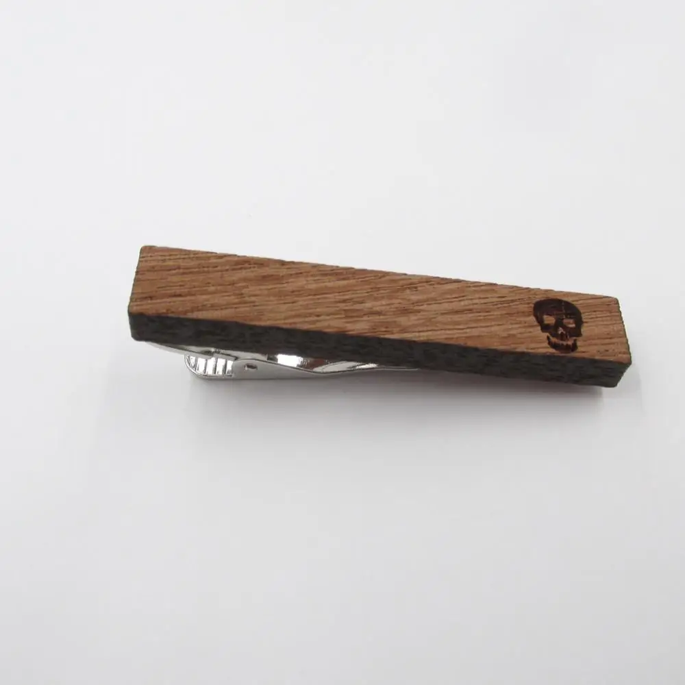 skull tie clip Классический деревянный галстук с черепом зажим для мужчин Стерлинговое дерево ювелирные изделия зажимы галстука Pin - Окраска металла: skull tie clip
