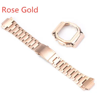 Rose Gold Set Ремешки для наручных часов из нержавеющей стали, Ремешки для наручных часов, Ремешки для наручных часов, браслет для DW5600 GMW5610 GW5000, Прямая поставка - Цвет ремешка: Rose Gold Set