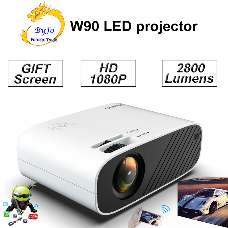 ByJoTeCH 2020 новые W90 проектор для домашнего Кино Поддержка 1080P кино Proyector Android