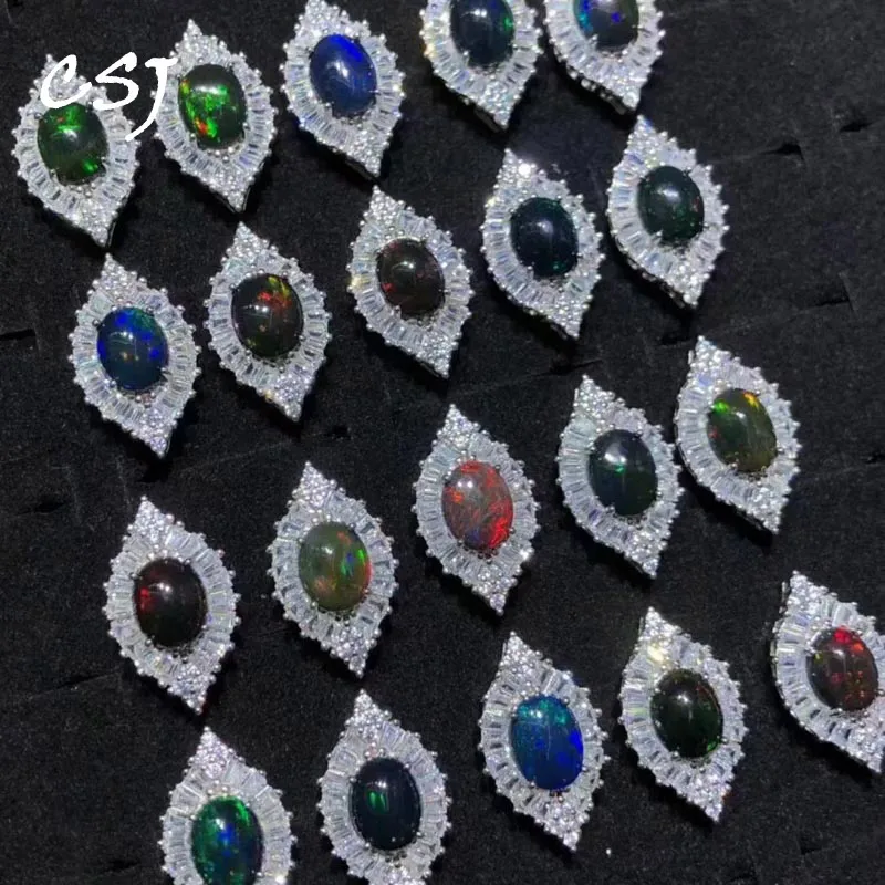 

CSJ Black Opal Pendant 925 Sterling Silver Natural Ethiopia Opal Gemstone Oval7*9mm Jewelry Necklace for Women Party Gift