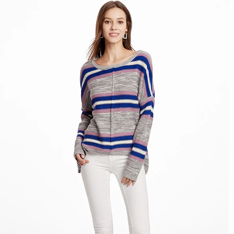 

BoozRey Y2k Tops for Women 2020 Fall New Striped Sweater Pink Commuter Sweater Loose Stitching Irregular Women's Clothing