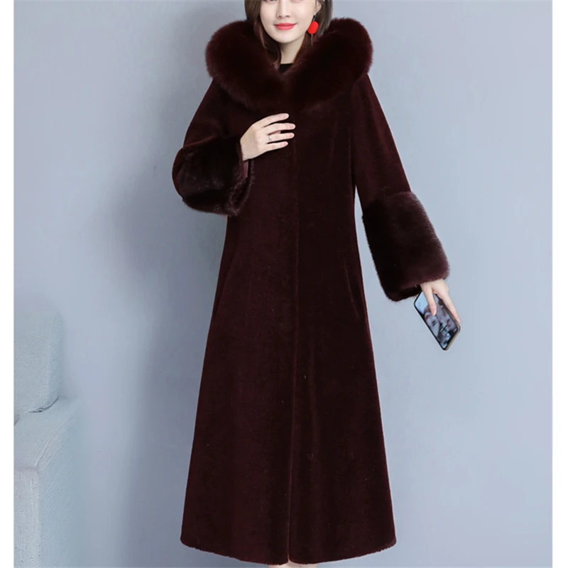 M-4XL Женское зимнее пальто с капюшоном большой меховой воротник длинное меховое