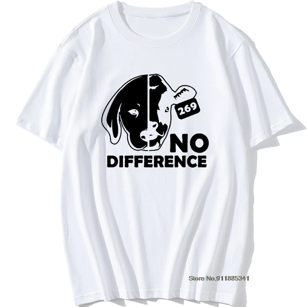 

No Difference Dog Cow Vegan Vegetarian Hiphop Boyfriend T Shirts Funny Graphic Vintage Cool Cotton Short Sleeve O-Neck T-shirt