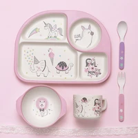 bamboo fiber cartoon creative plates and bowls set cute small kitchen baby food plate set plastic talheres kitchen items ah50ps