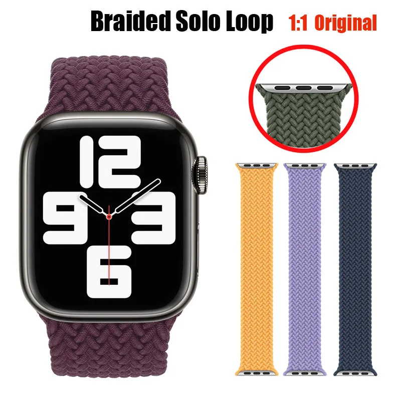 

Ремешок Плетеный Соло для Apple Watch band 45 мм 41 мм 44 мм 40 мм 42 мм 38 мм, официальный нейлоновый браслет 1:1 для iWatch series 3 4 5 SE 6 7