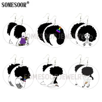 somesoor melanin hiphop wood round loops afro curls natural hair wooden drop earrings black arts printed pattern for women gifts