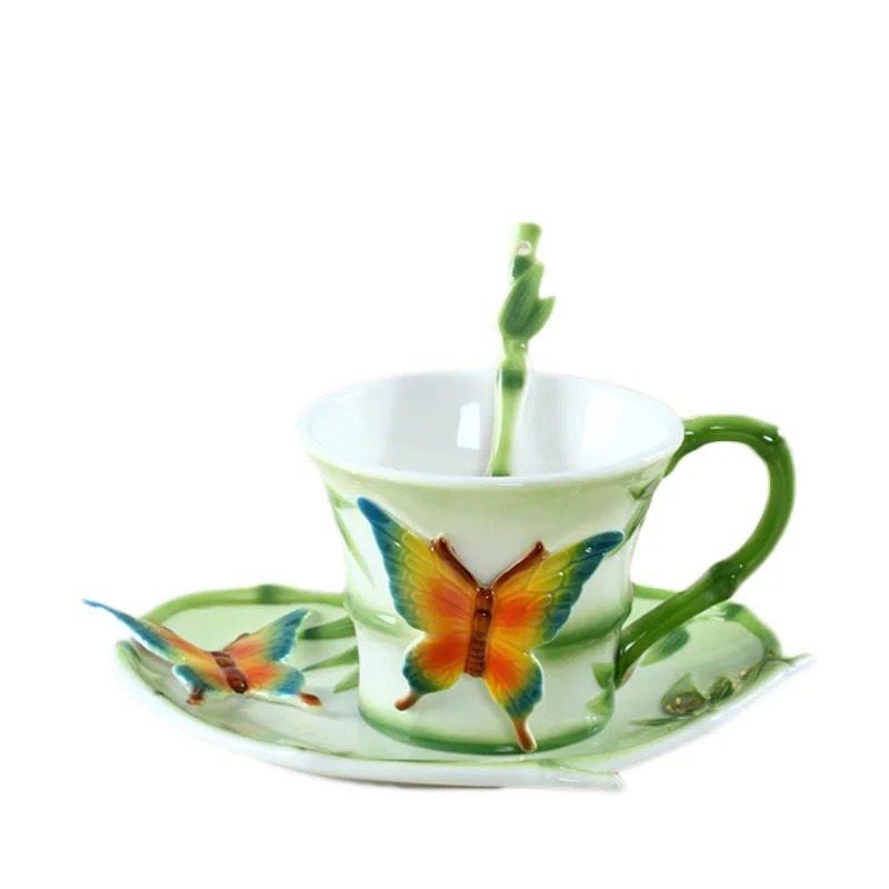 

Colorful Enamel Porcelain Coffee Cup Rich Bamboo Creative Home Ceramic Cup Restaurant Ceramic Coffee Cup Set Eco Friendly