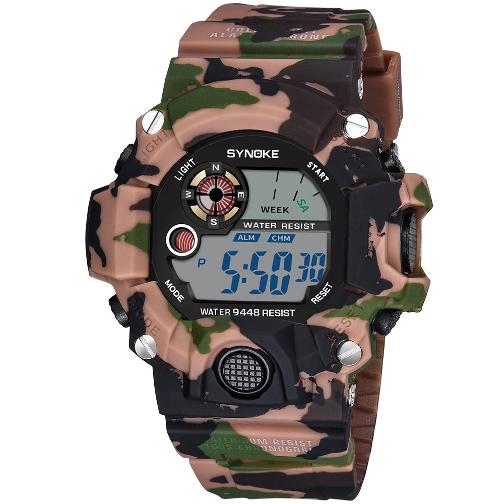 SYNOKE Relogio Masculino военные многофункциональные спортивные часы цветной светодиодный Будильник цифровой двойной механизм наручные часы задний светильник