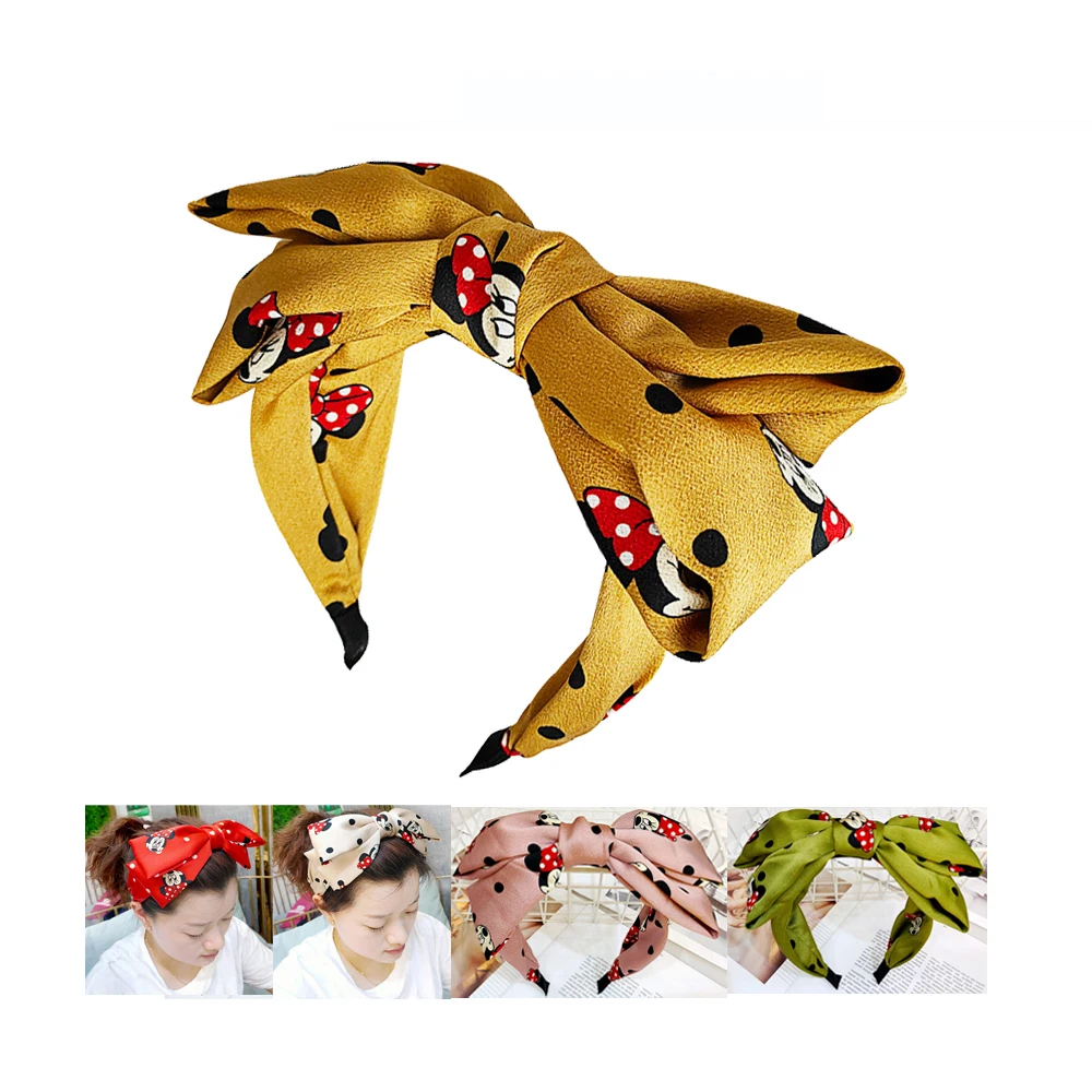 

Cartoon Cute Printed Headband Mickey Knotted Fashion Wide-edged Cloth Art Head Hoop Minnie Hair Accessories Girl Gift
