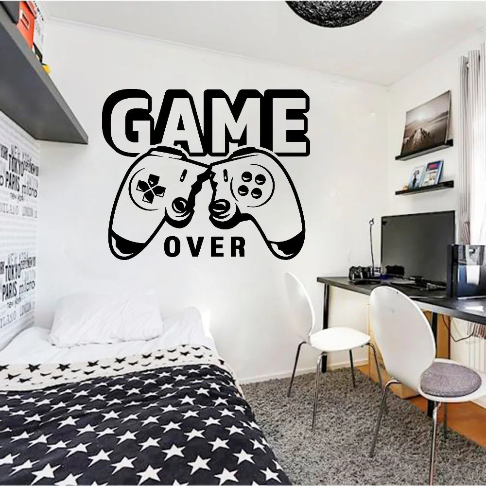 

Настенная Наклейка Game Over, виниловые наклейки для игровых контроллеров, для детей, для мальчиков, спальная; Игровая, для домашнего декора, Кре...