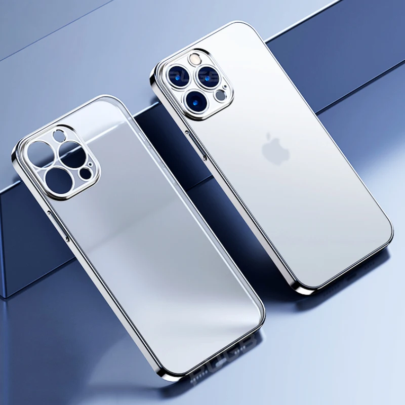 

Luxury Plating Matte Transparent Silicone Phone Case for iPhone 11 12 13 Pro Max 7 8 Plus SE 2020 Mini X XS XR Shockproof Cover