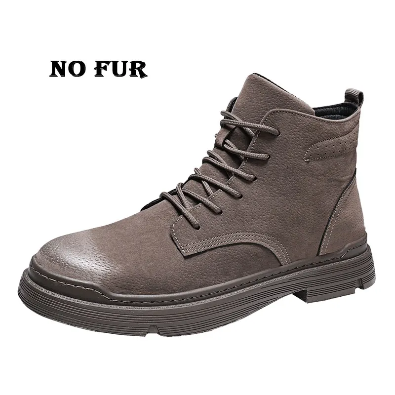 Настоящие новые Брендовые мужские ботинки; Martens; теплая зимняя обувь; мужские мотоциклетные ботильоны; doc martins; сезон осень-зима; мужские оксфорды - Цвет: BROWN NO Fur
