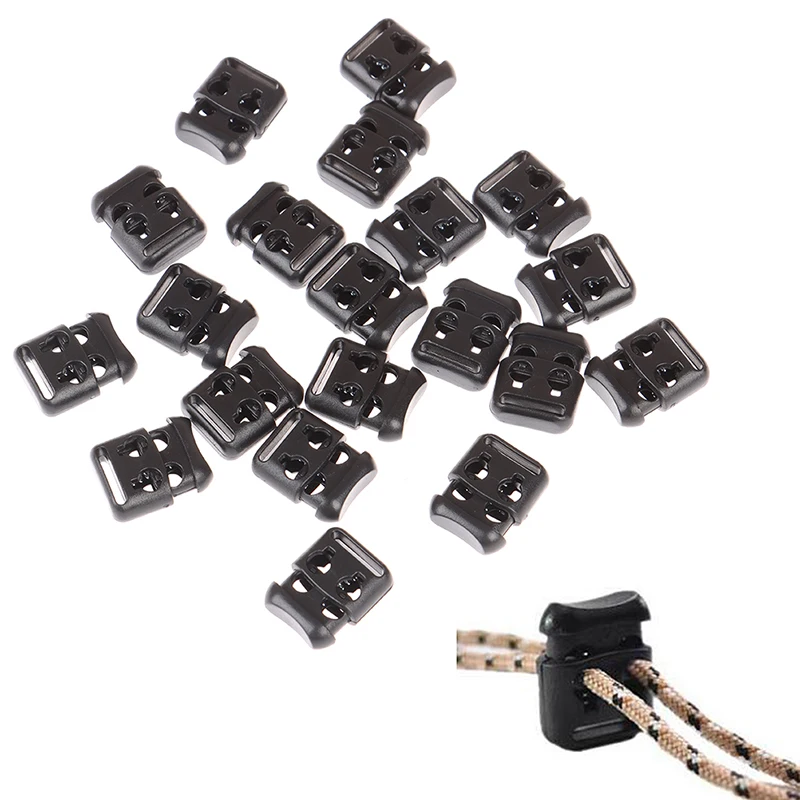 

10/20Pcs Double Holes Cord Stopper Clips Black Multi Style Stopper Spring Toggle Clasp Cord Lock Ends Clip Clothing Accessory