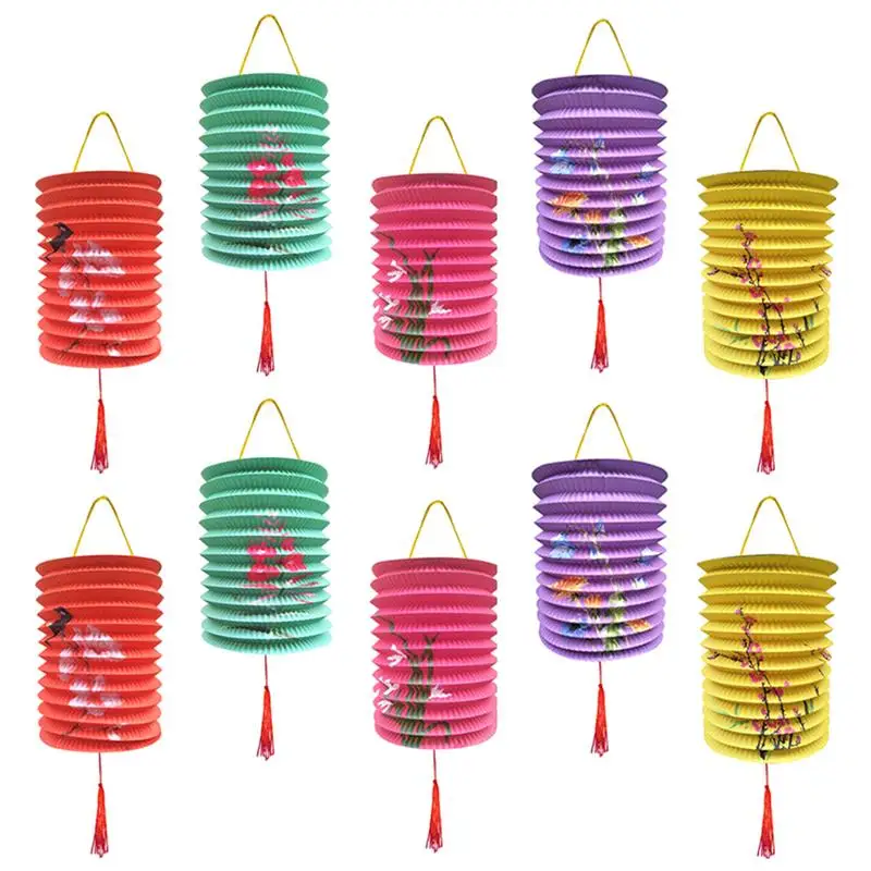 

10pcs Portable Chinese Lanterns Organ Design Colored Paper Lantern Hanging Festival Lantern Party Supplies (Mixed Patterns)