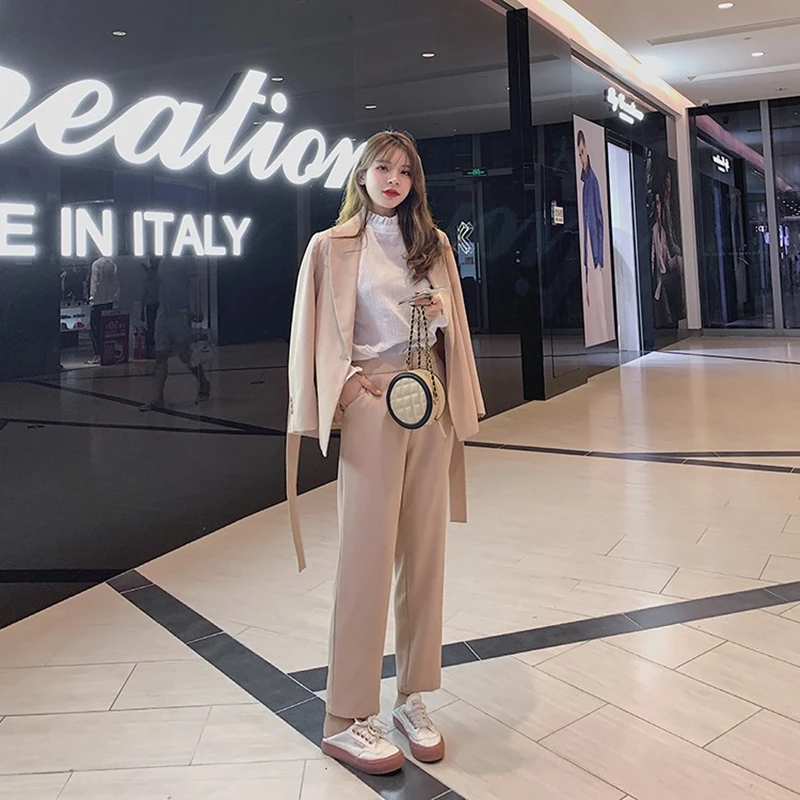 Зимний женский Блейзер со шнуровкой из 2 предметов куртка и штаны модный костюм