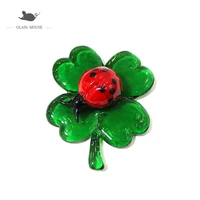 custom wholesale handmade glass lucky leaf ornament with cute ladybug mini figurine fairy garden home decor supplies accessories