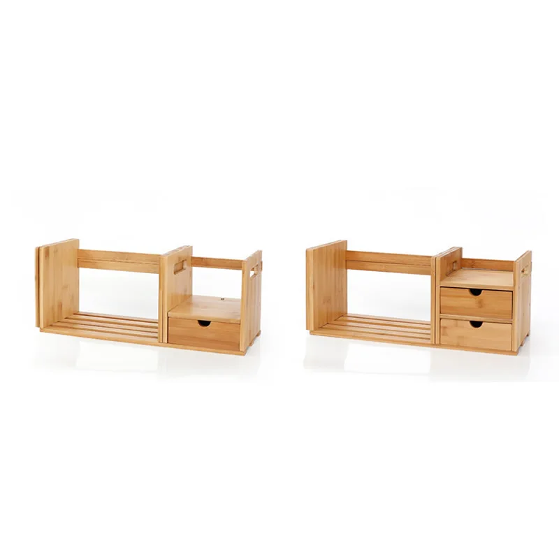 

Bookshelf European-Style Simple With Drawers 2 Layers Reinforcement Desktop Wood Color Sundries Book Storage Rack Cabinet