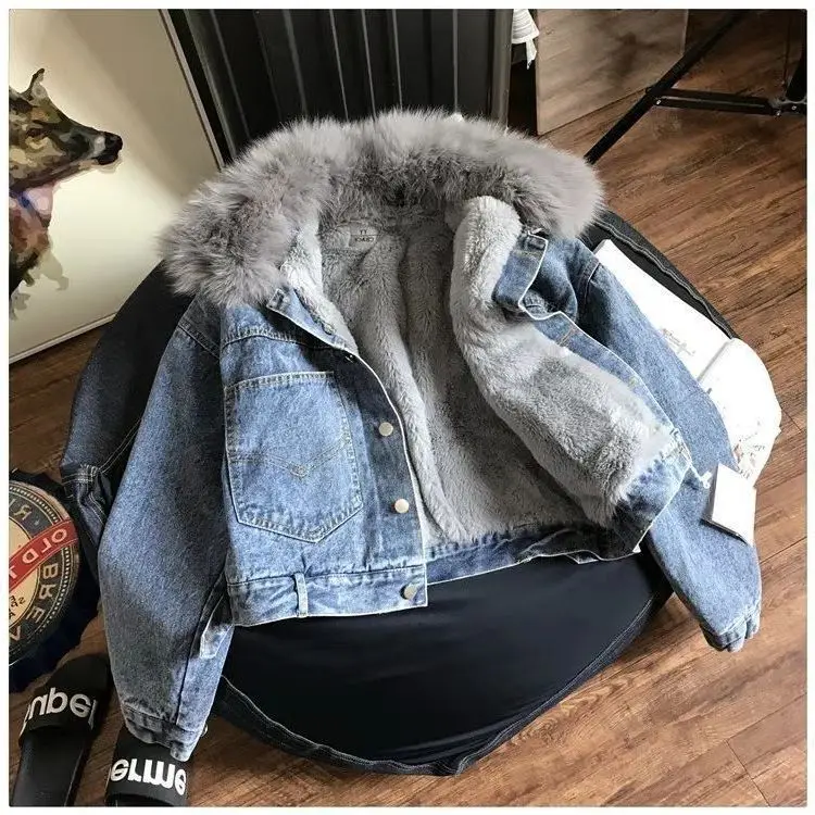 Осень зима новый стиль воротник с лисой Корейская версия свободные короткие