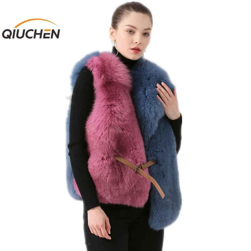 QIUCHEN PJ19075 2019 Новое поступление женский зимний жилет из натурального Лисьего меха