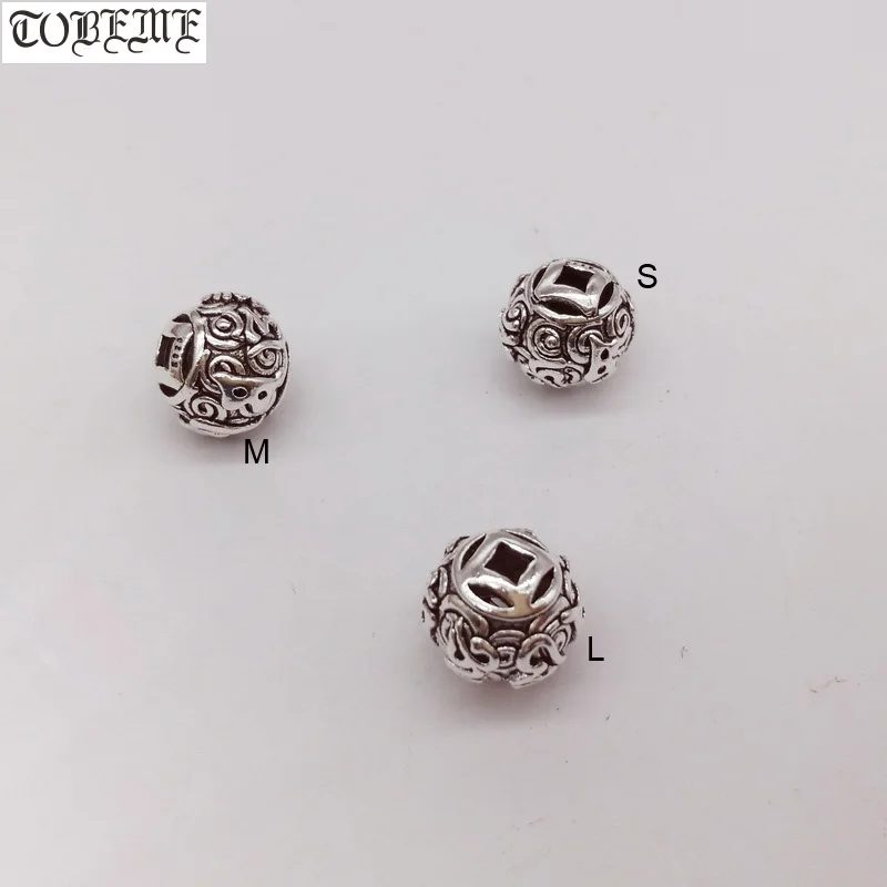 100% 925 Silver Tibetan Six Words Beads Buddhist OM Mani Padme Hum Beads DIY Tibetan Jewelry Beads Tibetan Mala's Markers