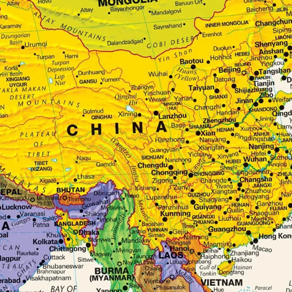 Карта мира физическая карта 40x50 см водонепроницаемая складная без национального