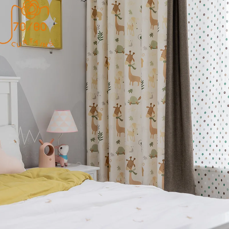 

Children's Room Cartoon Cotton and Linen Printing Splicing Curtains for Living Room Bedroom Bay Window Customized Products