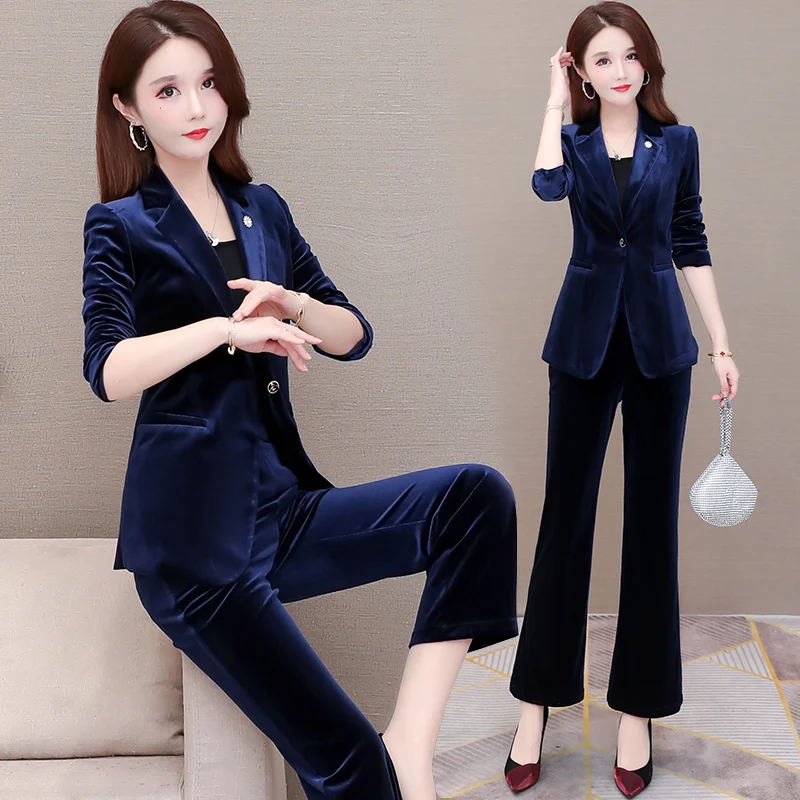 

Women's Sets Professional suit women spring and autumn new casual gold velvet two-piece suit outfits for women