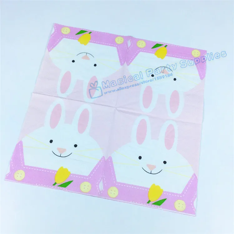 Free Shipping 200pcs Lovely Rabbit 25cm 3-layerl Napkins Pink First Birthday Baby Shower Bridal | Дом и сад