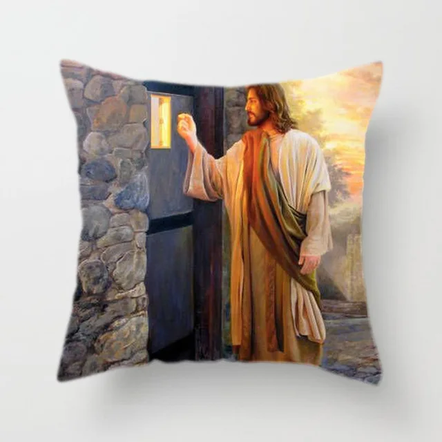 

Jesus Pillowcase Printing Religious Linen Soft Pillowcase Home Bedroom Hotel Car Decoration Pillowcase Wedding Gift 45x45cm.