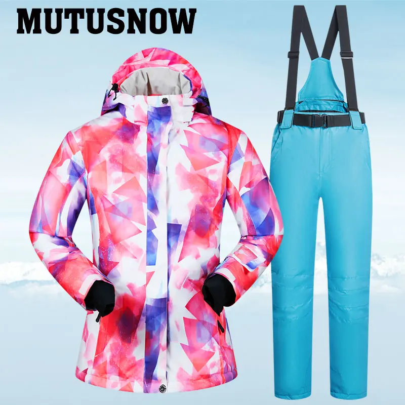 CZH AND SKY BLUE 30 °C теплый лыжный костюм женский бренд Женская лыжная куртка и брюки теплые водонепроницаемые дышащие лыжные и сноубордические костюмы - Цвет: CZH AND SKY BLUE