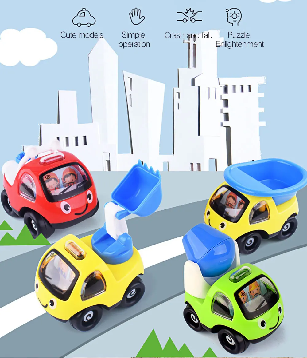 

Children's cartoon pull back Q version small car baby engineering vehicle pull back toy car 4-piece set puzzle mini car model